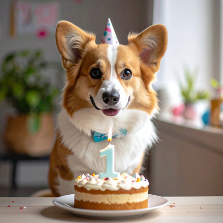 1歳の誕生日を迎えた犬